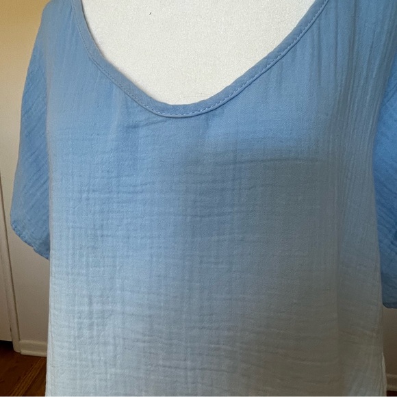 Ombre Cotton Gauze Top Blue to White Beachy Boho V Neck Tee Size XL - Picture 6 of 10